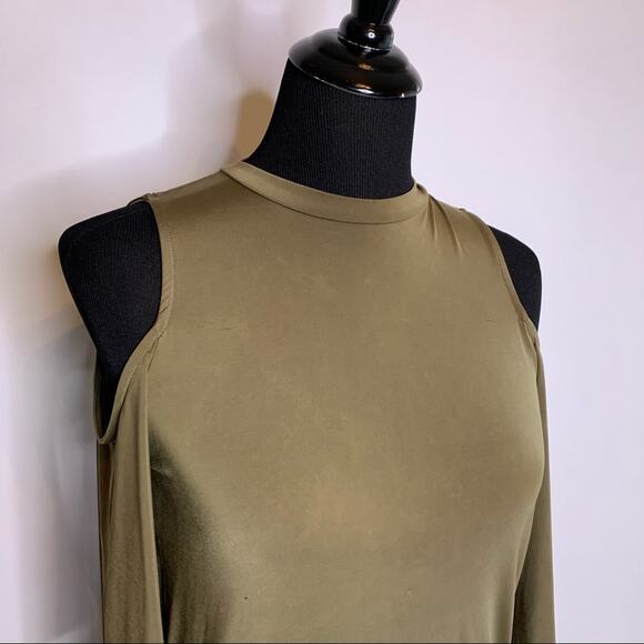 ASOS olive army green tan cold shoulder sleeve top size 0 - Picture 2 of 14